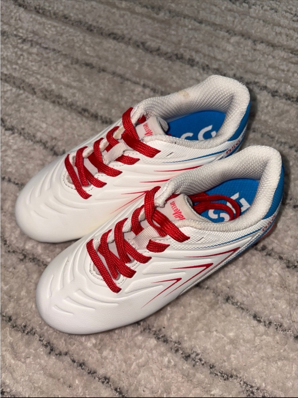 DSG Kids White Sneakers with Red Laces and Blue Insole